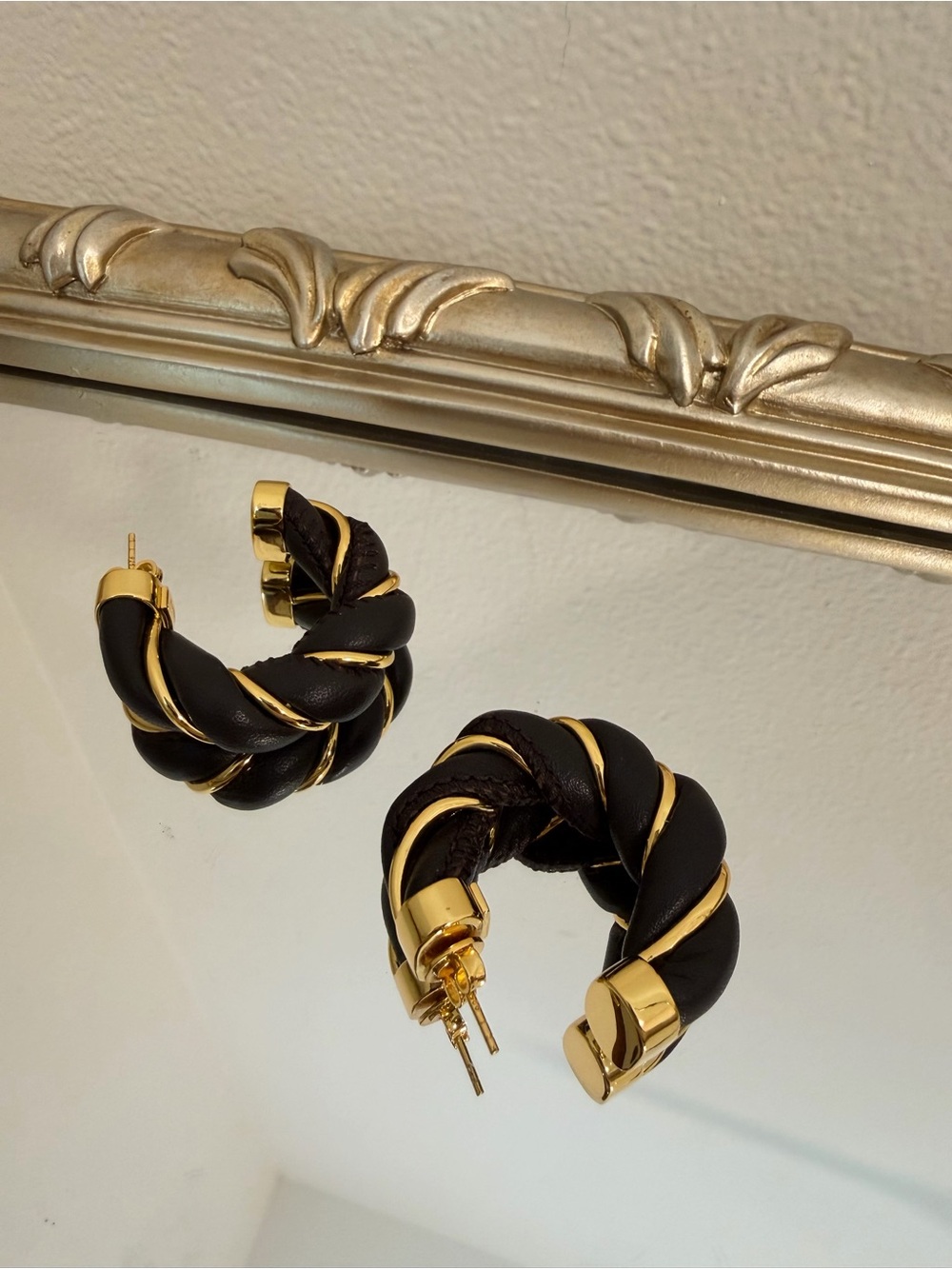 Black & Gold Braided Statement Hoop Earrings